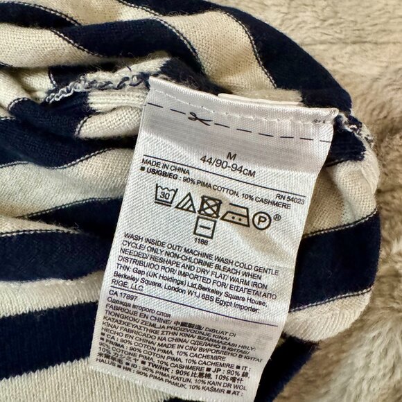 Banana Republic Cotton Cashmere Striped Turtleneck Sweater Navy & Cream Medium - Picture 5 of 10